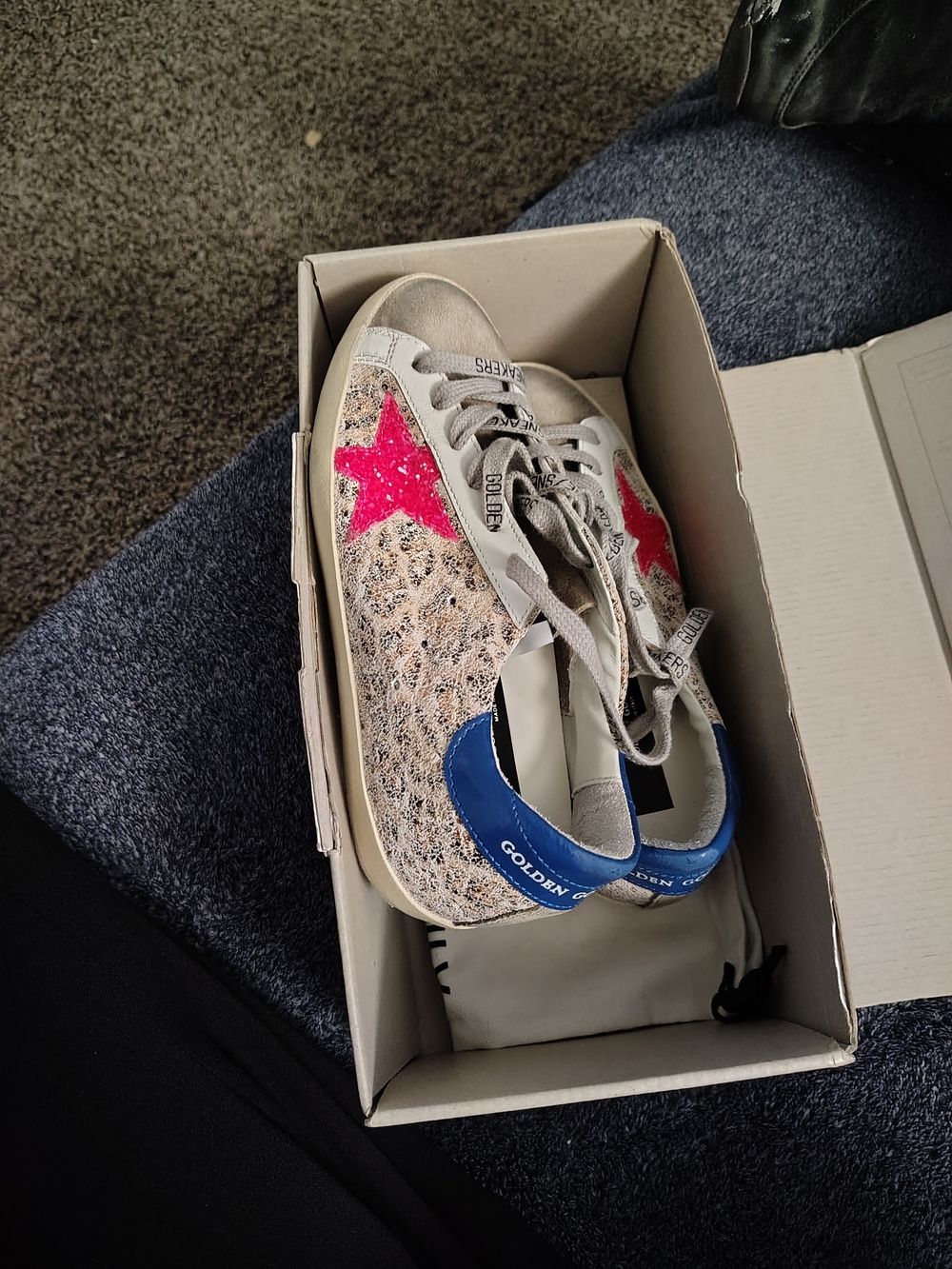 Golden Goose Style Leopard Print Sneakers with Pink Stars